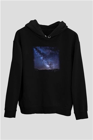 Yıldız Siyah Unisex Kapüşonlu Sweatshirt