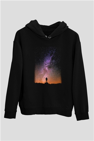 Yıldız Siyah Unisex Kapüşonlu Sweatshirt