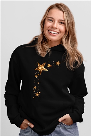 Yıldız Siyah Unisex Kapüşonlu Sweatshirt