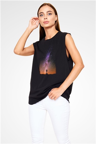 Yıldız Siyah Unisex Kolsuz Tişört