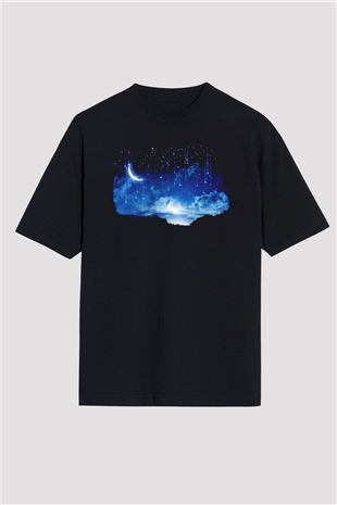Yıldız Siyah Unisex Oversize Tişört T-Shirt