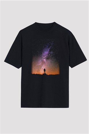 Yıldız Siyah Unisex Oversize Tişört T-Shirt