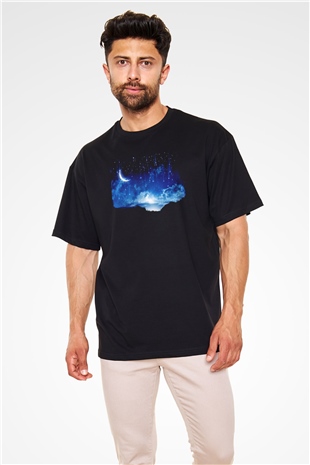 Yıldız Siyah Unisex Oversize Tişört T-Shirt