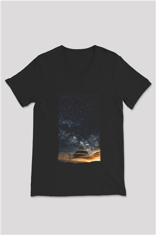 Yıldız Siyah Unisex V Yaka Tişört