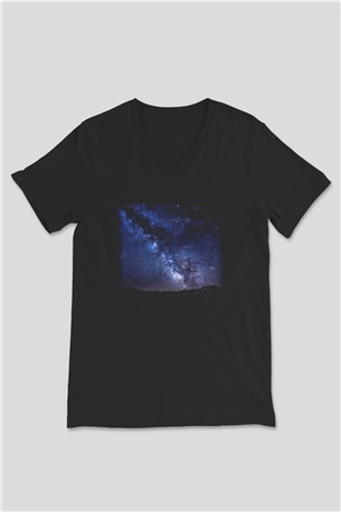 Yıldız Siyah Unisex V Yaka Tişört T-Shirt