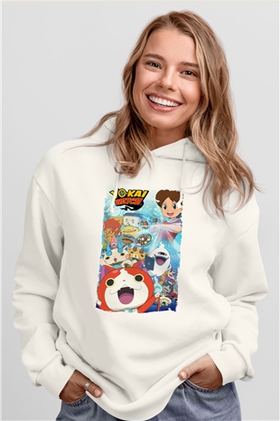 Yo-kai Watch Beyaz Unisex Hoodie