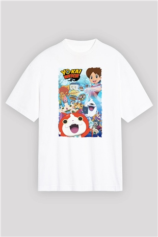 Yo-kai Watch Beyaz Oversize Tişört Oversize T-shirt