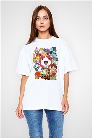 Yo-kai Watch Beyaz Oversize Tişört Oversize T-shirt