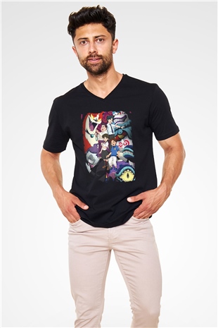 Yo-kai Watch Siyah Unisex V Yaka Tişört