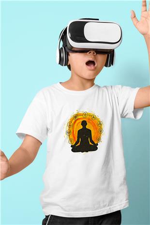 Yoga Baskılı Unisex Beyaz Çocuk Tişört - Tshirt