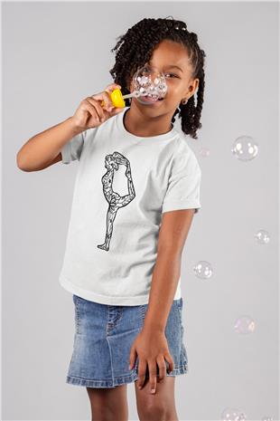 Yoga Baskılı Unisex Beyaz Çocuk Tişört - Tshirt