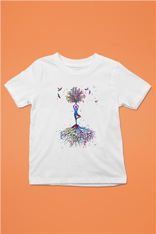 Yoga Baskılı Unisex Beyaz Çocuk Tişört - Tshirt