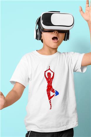Yoga Baskılı Unisex Beyaz Çocuk Tişört - Tshirt
