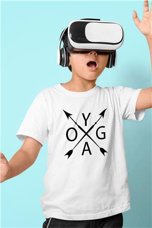 Yoga Baskılı Unisex Beyaz Çocuk Tişört - Tshirt