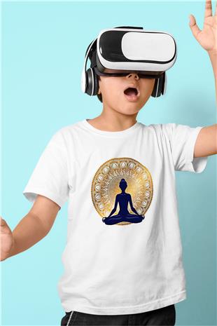Yoga Baskılı Unisex Beyaz Çocuk Tişört - Tshirt