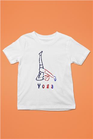 Yoga Baskılı Unisex Beyaz Çocuk Tişört - Tshirt