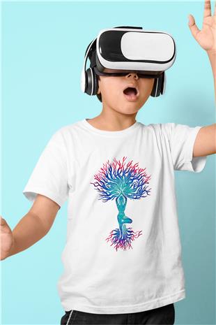 Yoga Baskılı Unisex Beyaz Çocuk Tişört - Tshirt