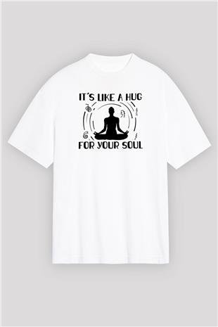 Yoga Baskılı Unisex Beyaz Oversize Tişört - Tshirt