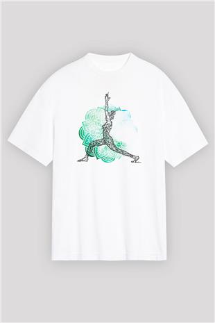 Yoga Baskılı Unisex Beyaz Oversize Tişört - Tshirt