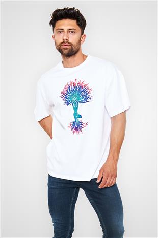 Yoga Baskılı Unisex Beyaz Oversize Tişört - Tshirt