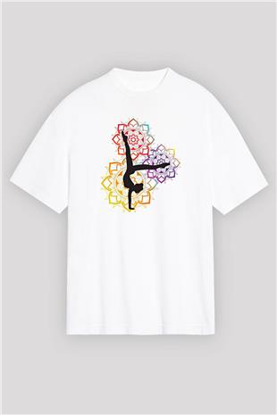 Yoga Baskılı Unisex Beyaz Oversize Tişört - Tshirt