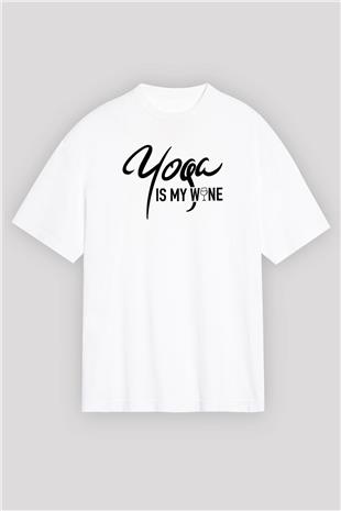 Yoga Baskılı Unisex Beyaz Oversize Tişört - Tshirt
