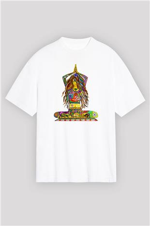Yoga Baskılı Unisex Beyaz Oversize Tişört - Tshirt