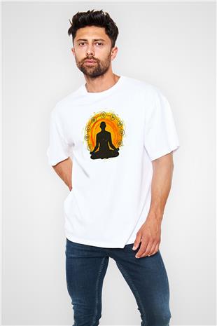 Yoga Baskılı Unisex Beyaz Oversize Tişört - Tshirt