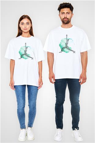 Yoga Baskılı Unisex Beyaz Oversize Tişört - Tshirt