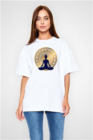 Yoga Baskılı Unisex Beyaz Oversize Tişört - Tshirt