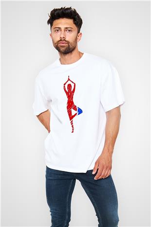Yoga Baskılı Unisex Beyaz Oversize Tişört - Tshirt