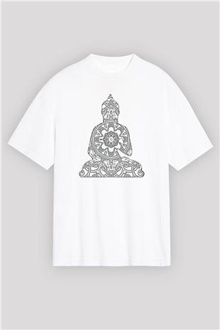 Yoga Baskılı Unisex Beyaz Oversize Tişört - Tshirt