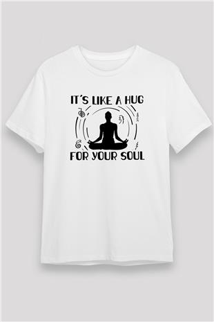 Yoga Baskılı Unisex Beyaz Tişört - Tshirt