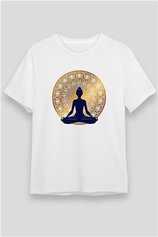 Yoga Baskılı Unisex Beyaz Tişört - Tshirt