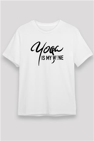 Yoga Baskılı Unisex Beyaz Tişört - Tshirt