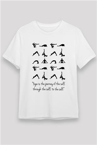 Yoga Baskılı Unisex Beyaz Tişört - Tshirt