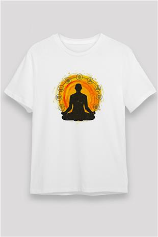 Yoga Baskılı Unisex Beyaz Tişört - Tshirt