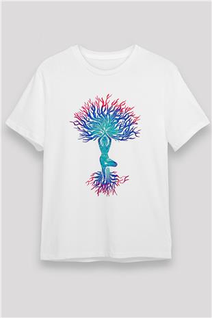 Yoga Baskılı Unisex Beyaz Tişört - Tshirt