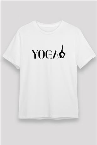 Yoga Baskılı Unisex Beyaz Tişört - Tshirt