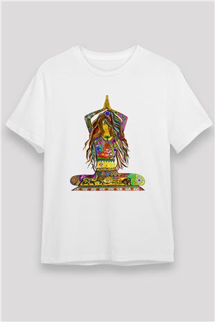 Yoga Baskılı Unisex Beyaz Tişört - Tshirt