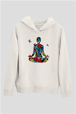 Yoga Baskılı Unisex Ekru Hoodie