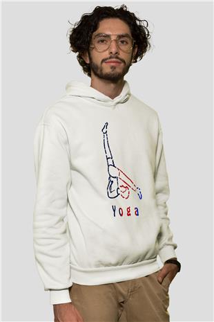 Yoga Baskılı Unisex Ekru Hoodie