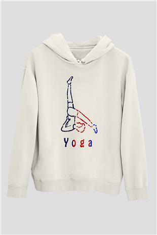 Yoga Baskılı Unisex Ekru Hoodie