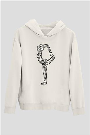 Yoga Baskılı Unisex Ekru Hoodie