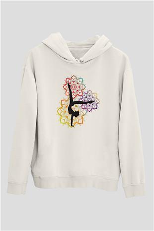 Yoga Baskılı Unisex Ekru Hoodie