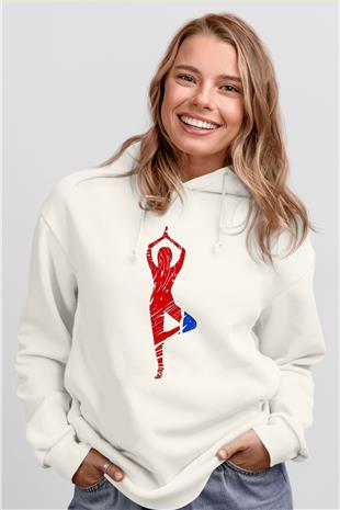 Yoga Baskılı Unisex Ekru Hoodie