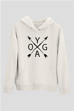 Yoga Baskılı Unisex Ekru Hoodie