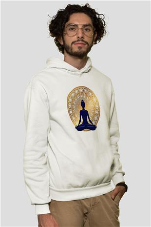 Yoga Baskılı Unisex Ekru Hoodie