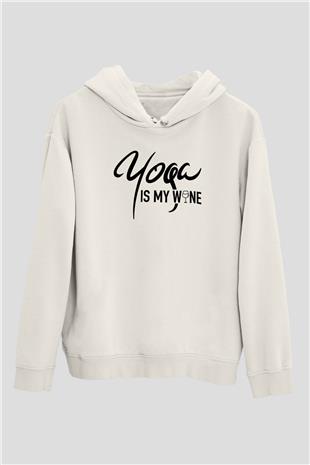 Yoga Baskılı Unisex Ekru Hoodie