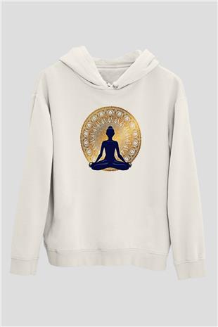 Yoga Baskılı Unisex Ekru Hoodie